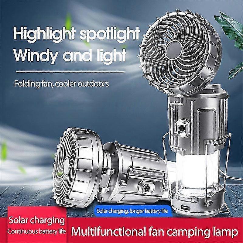 Solar-Powered Camping Lantern with Built-in Fan, Ideal for Emergency Lighting and Outdoor Portable Charging Needs