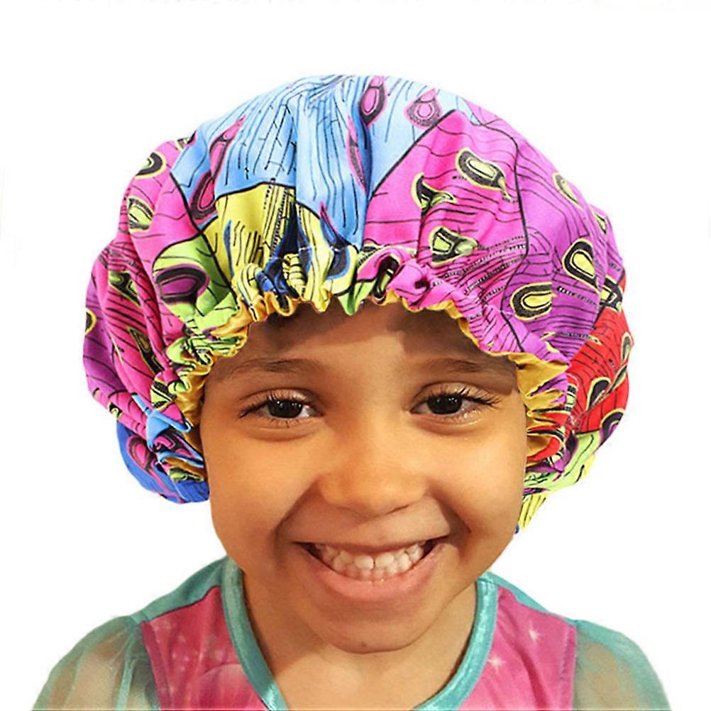 Children Sleeping Hat Double-Layered Sleeping Bonnet Kid Shower Cap Round Brim Multi Color Adjustable Size 1Set