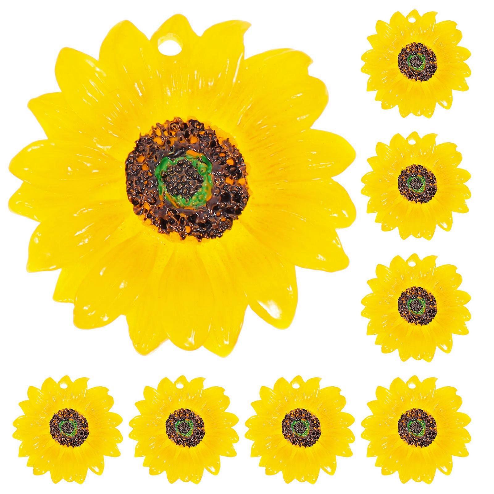 Sunflower Car Decoration Flower Keyring Diy Keychain Accessory Resin Assorted Color Various Art Craft Projects 10Pcs