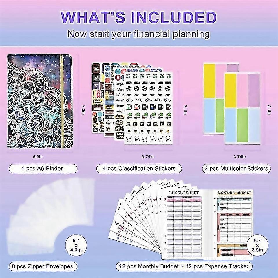 For 1set A6 Budget Binder Budget Binder With Zipper Envelopesb
