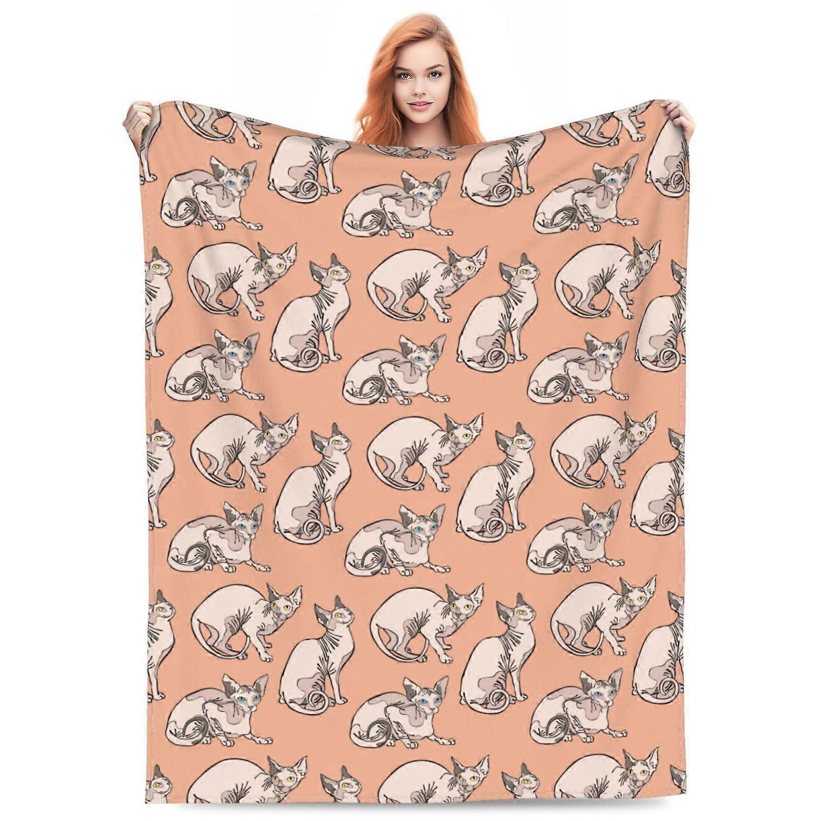 Sphynx Cats Throw Blanket Soft Plush Fleece 80x60 Inches For Sofa Couch Bed Cozy Warm