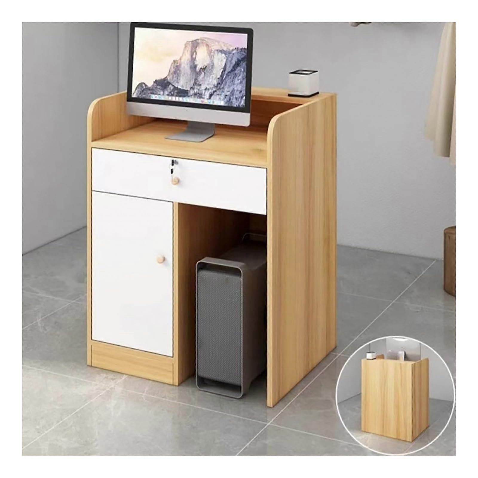 Small Reception Desk With Cable Grommet White Wood Finish Retail Front Counter Desk Lockable Drawer For Lobby Barber
