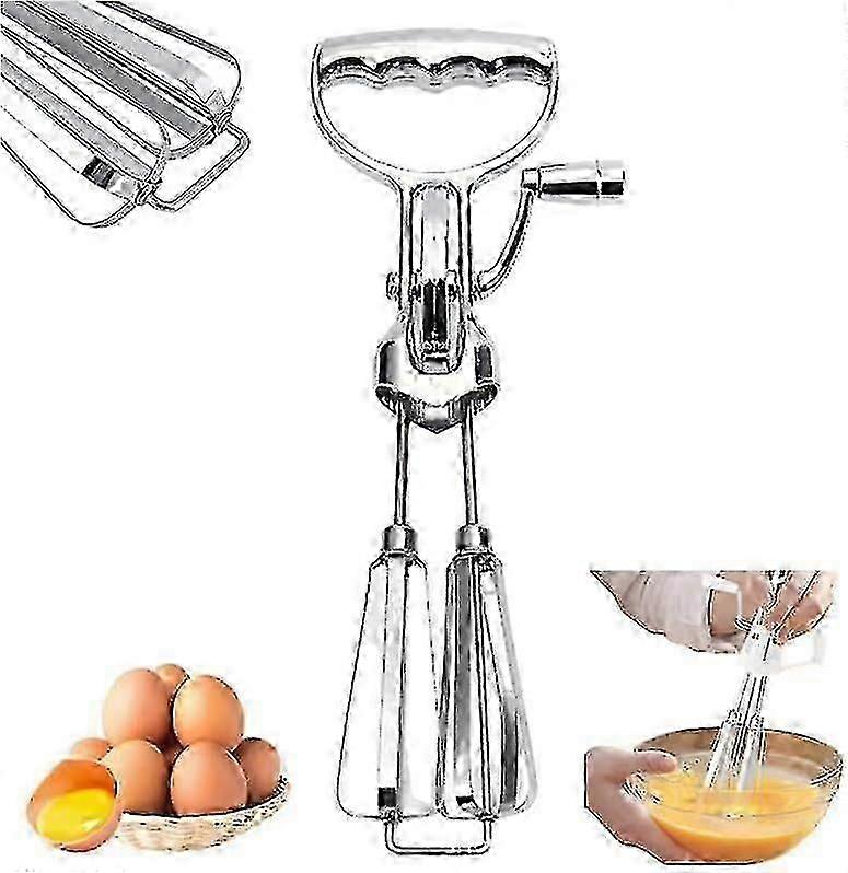 50% Offer-Hand Crank Egg Beaters,Handheld Double Head Stainless Steel Rotary Hand Whip Whisk With Crank