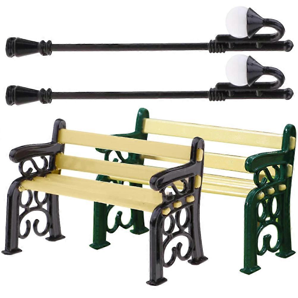 Mini House Ornament Resin Bench Decoration for Decor 4Sets