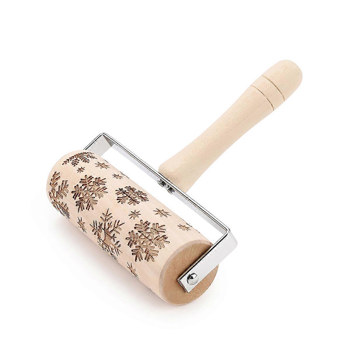 Wood Pastry Roller Beech Engraved for Dough Rolling 2Pcs Set