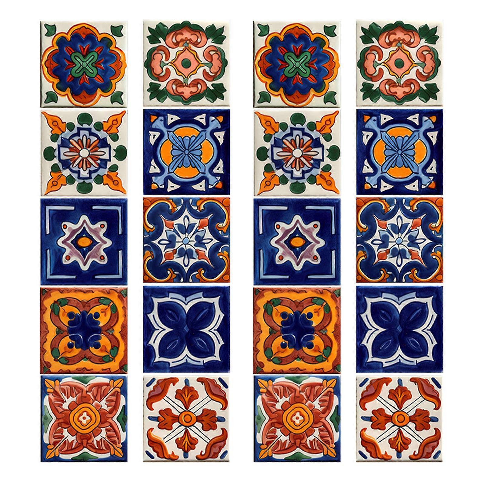 Wall Tile Stickers Peel and Stick Mexican Pattern 40Pcs for Decoration