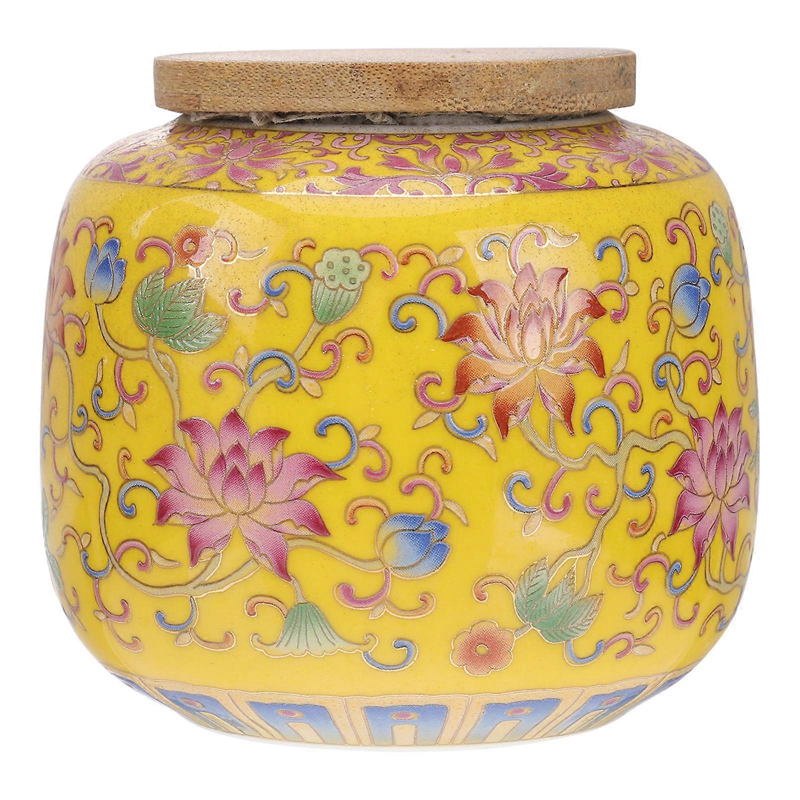 Yellow Ceramic Tea Canister for Sealing 2Pcs Storage Pot