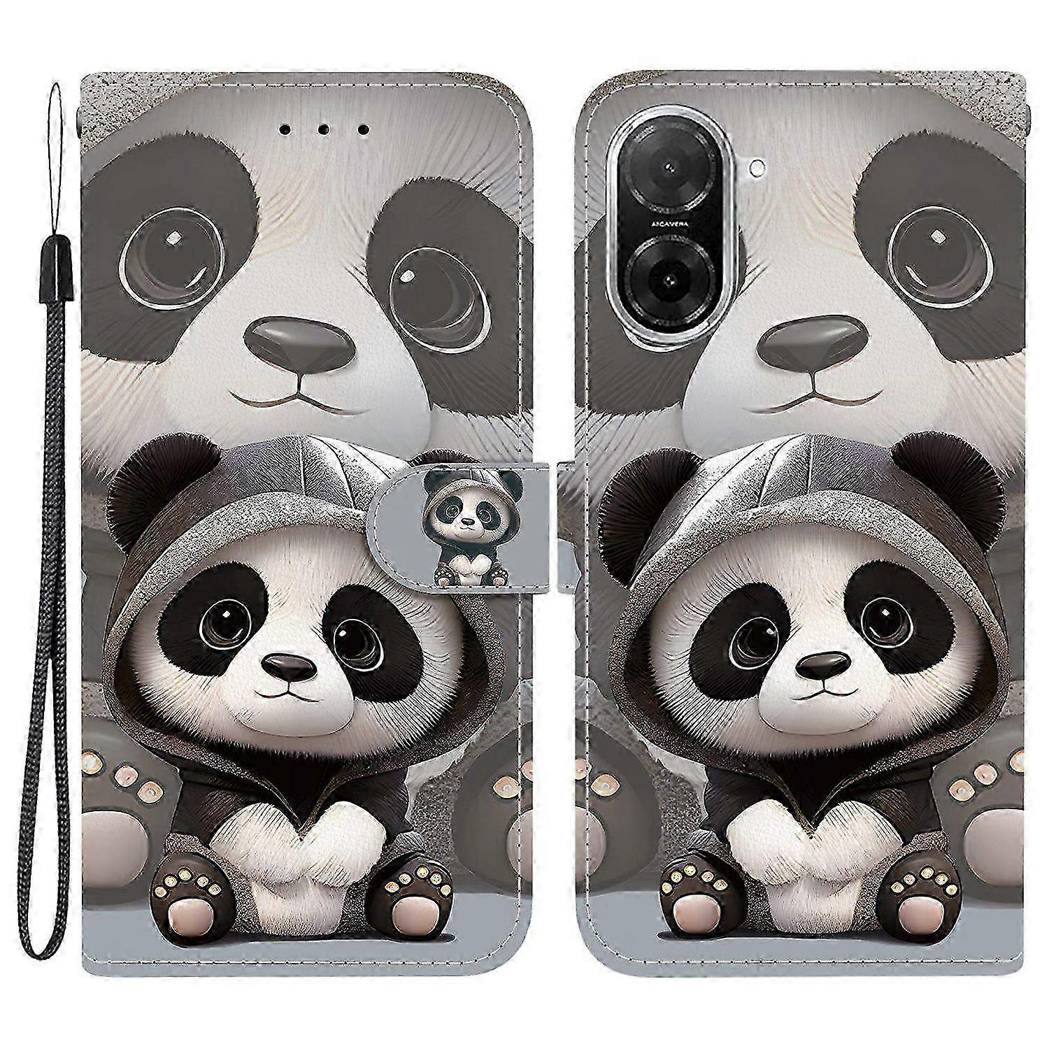 Panda Pattern Leather Wallet Case with Stand & Strap for  Redmi A5 NFC (EU) Phone Cover