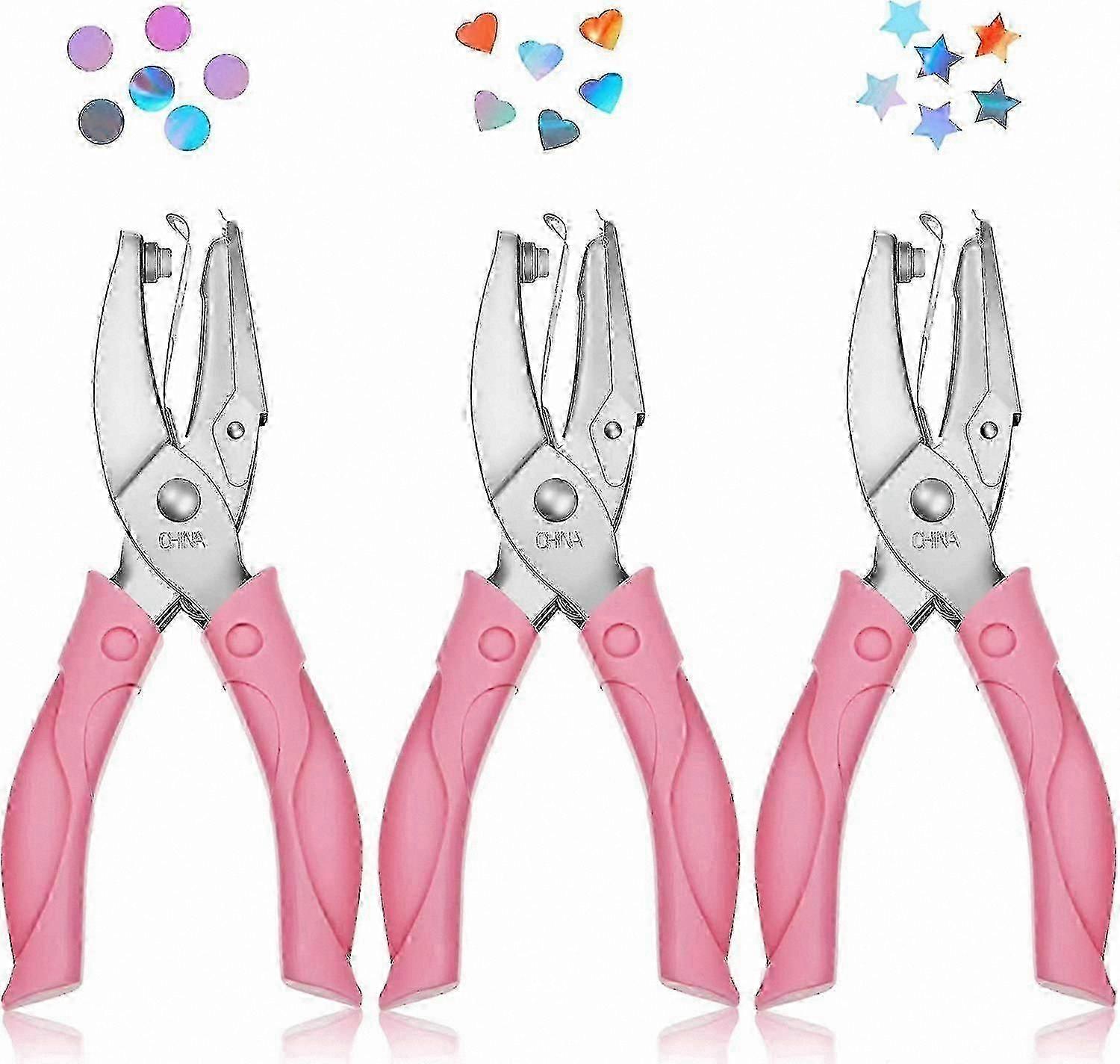 3-Piece Handheld Paper Punch Set - Soft Grip Design, Circle, Star, and Heart Shapes, Ideal for Crafting, Scrapbooking, and Fabric Projects