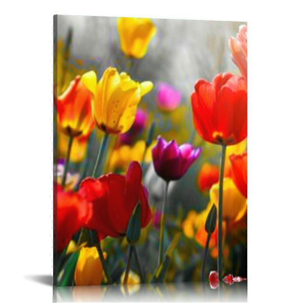 Black and White Red Flower Canvas Wall Art Elegant Tulip P-yezhiaaa1800