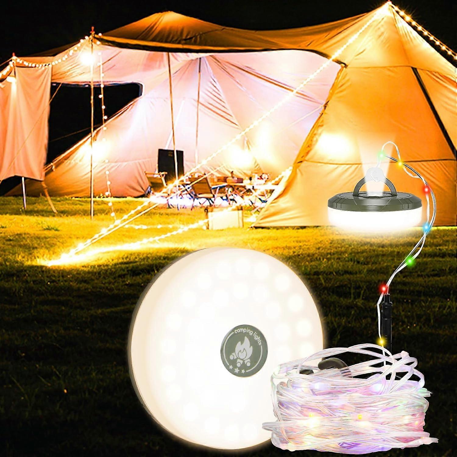 Camping String Lights, 30FT Magnetic USB Rechargeable, 8 Modes, Waterproof, Portable LED Tent Lights, Compatible with Outdoor & Emergency Use
