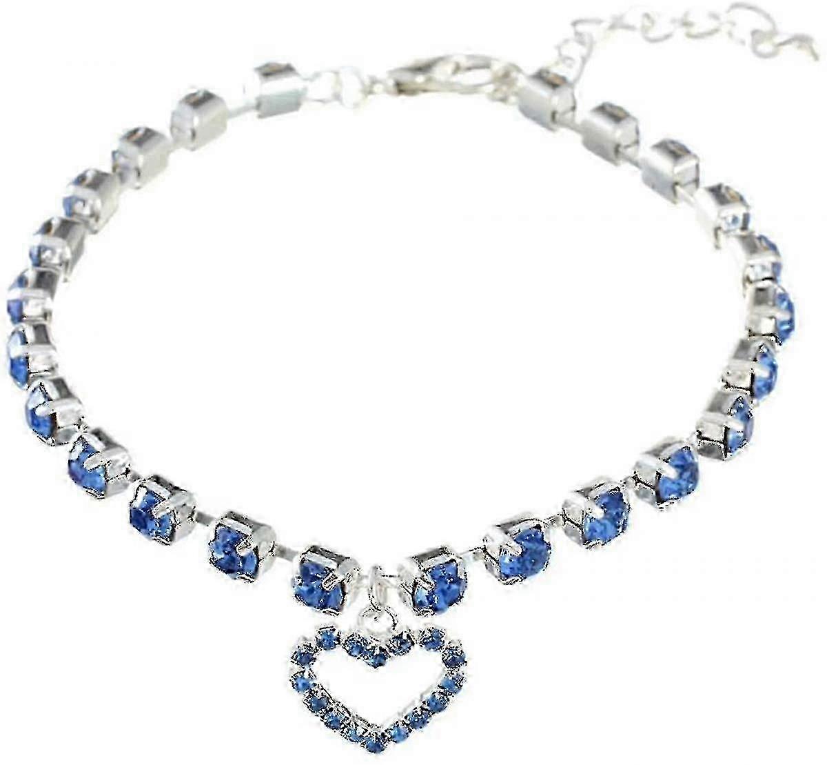 ペットシングルフローラインストーン猫と犬のジュエリーペットカラー調節可能なプリンスとプリンセスジュエリーハート型ペンダント、ブルー、ミディアムグッド