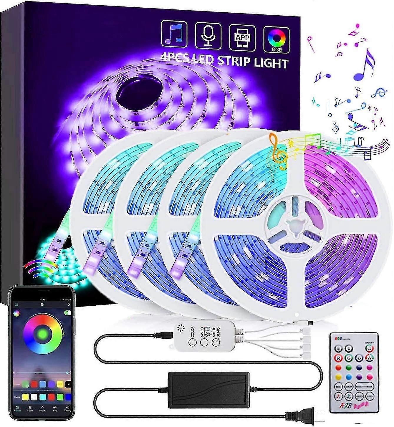 Led Strip, Bluetooth Led Strip, Led Light String With Remote Control, Controllable Via App,  20m Self-adhesive Led Strip With 360 Lights + 23 Button C