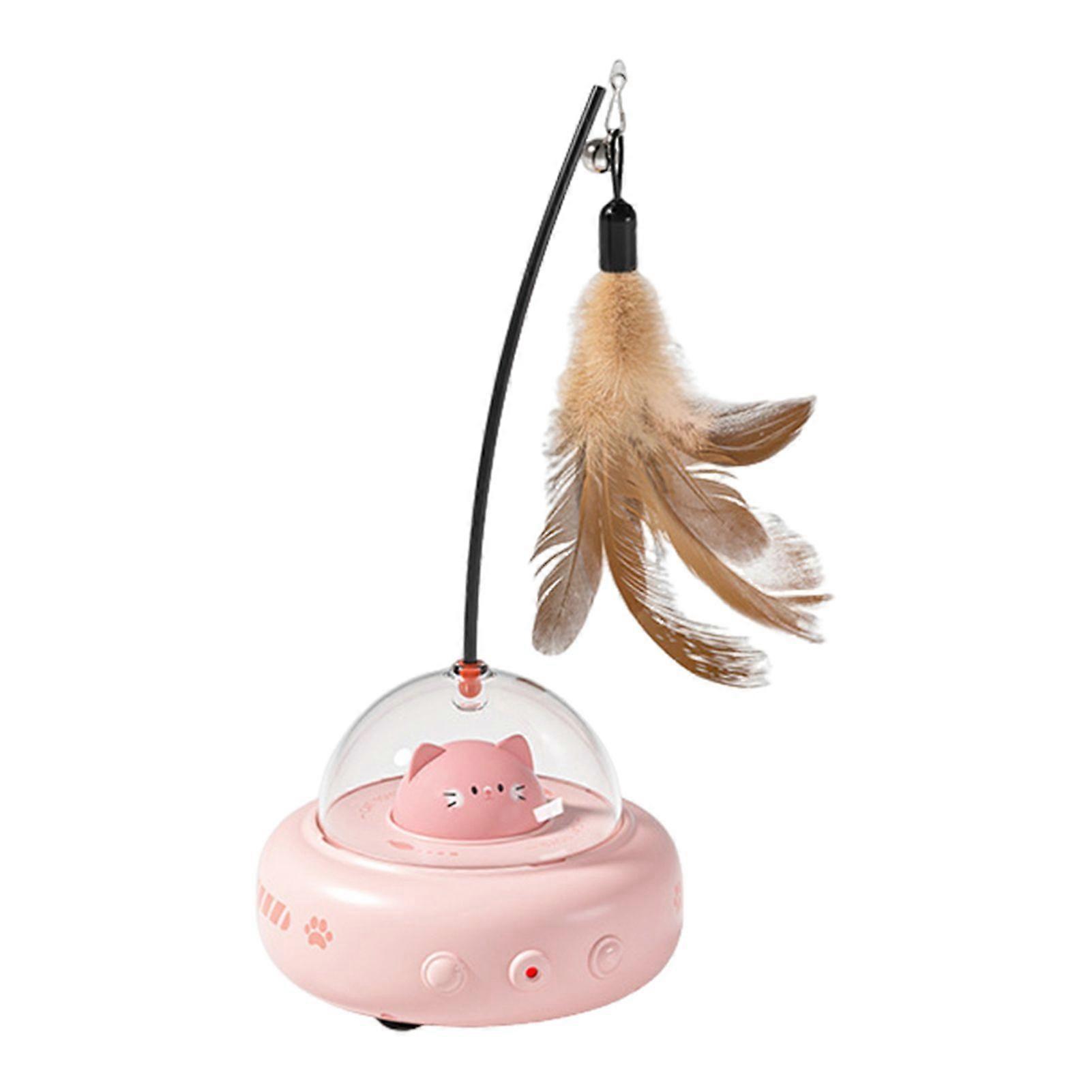 Electric Cat Teaser Wand USB Rechargeable Automatic Moving Cat Toy Interactive Motion-Activated Feather Wand with Light for Bored Adult Cat