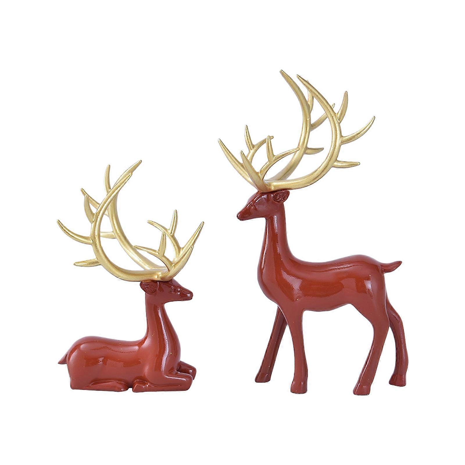 Christmas Themed Resins Reindeer Deer Figurines Sculptures Set With Realistic Design For Shelves Desks And Gifting  Red