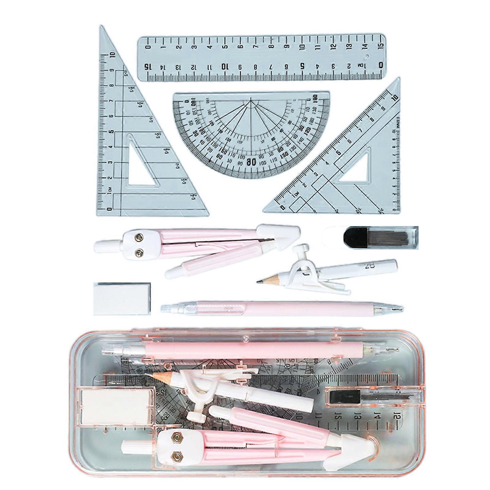 Professional Student Drafting Set With Safety Edge Design, 9Pcs Portable Math Tools For Classroom And Design Work  Red