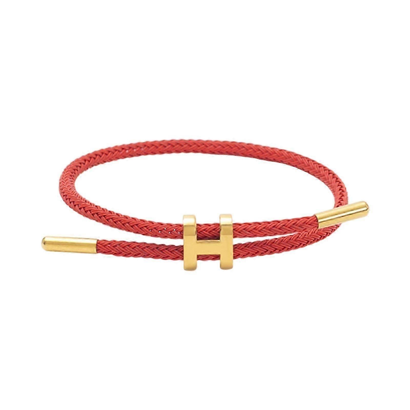 Pulseira de Corda de Aço Inoxidável Ajustável para Mulheres com Design de Fivela H Banhado a Ouro, Presente Perfeito Jóias marrom