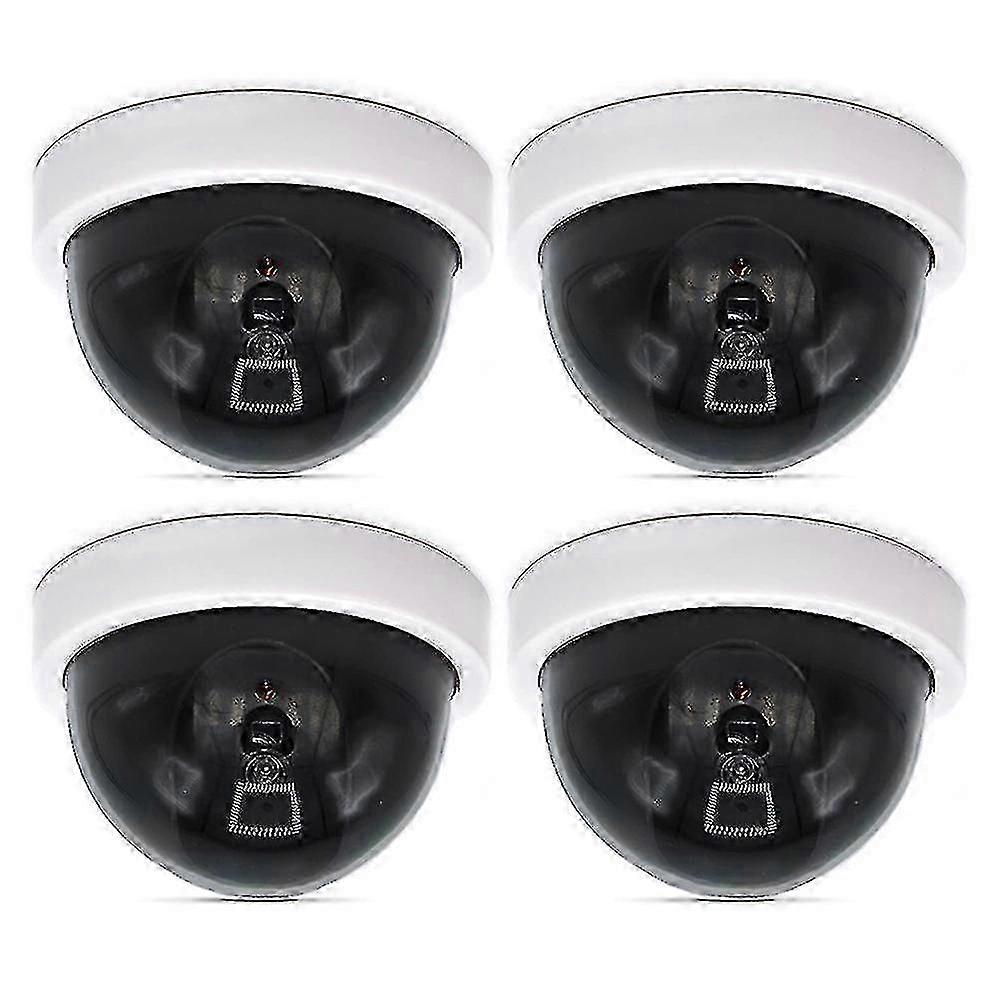 4 Pcs Dummy Security CCTV Dome Camera with Flashing Red LED Light Sticker Decals