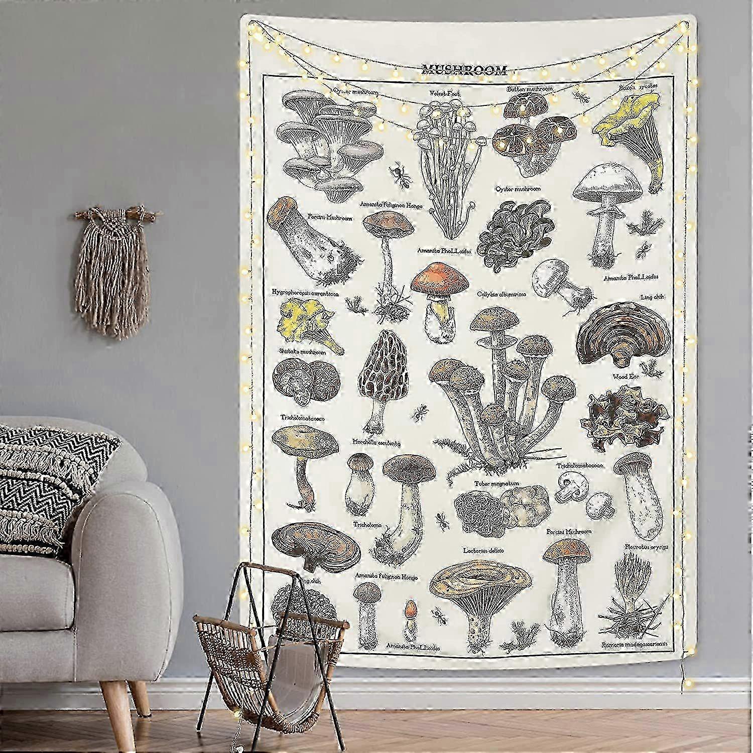 Mushroom Tapestry Vintage Tapestry Illustrative Reference Chart Tapestry Fungus Tapestry