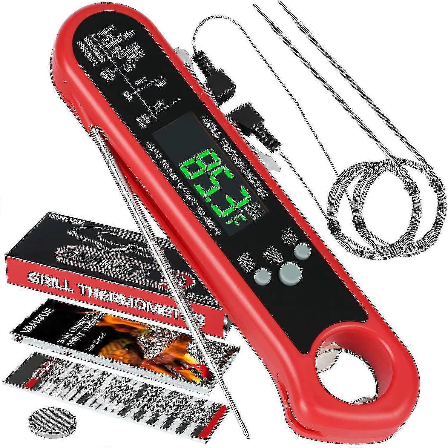 3 In 1 Digital Meat Thermometer, Instant Read Food Thermometer With 2 Detachable Wired Probe, Calibr SZRH