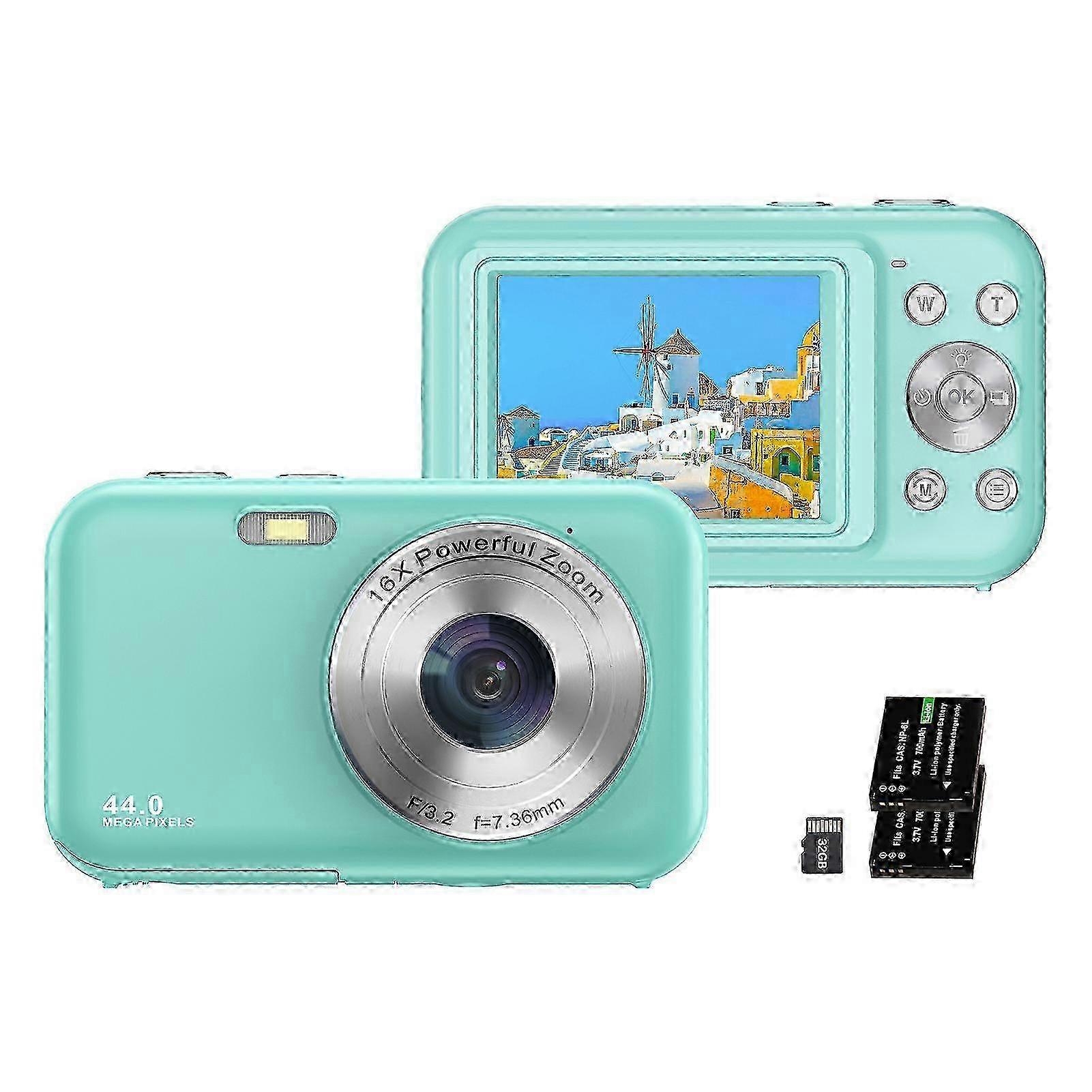 Portable Digital Camera 1080P Video Camera 44MP 16X Digital Zoom Auto Focus Self-Timer Anti-shaking with 2pcs Batteries & 32GB Memory Card Great TOP