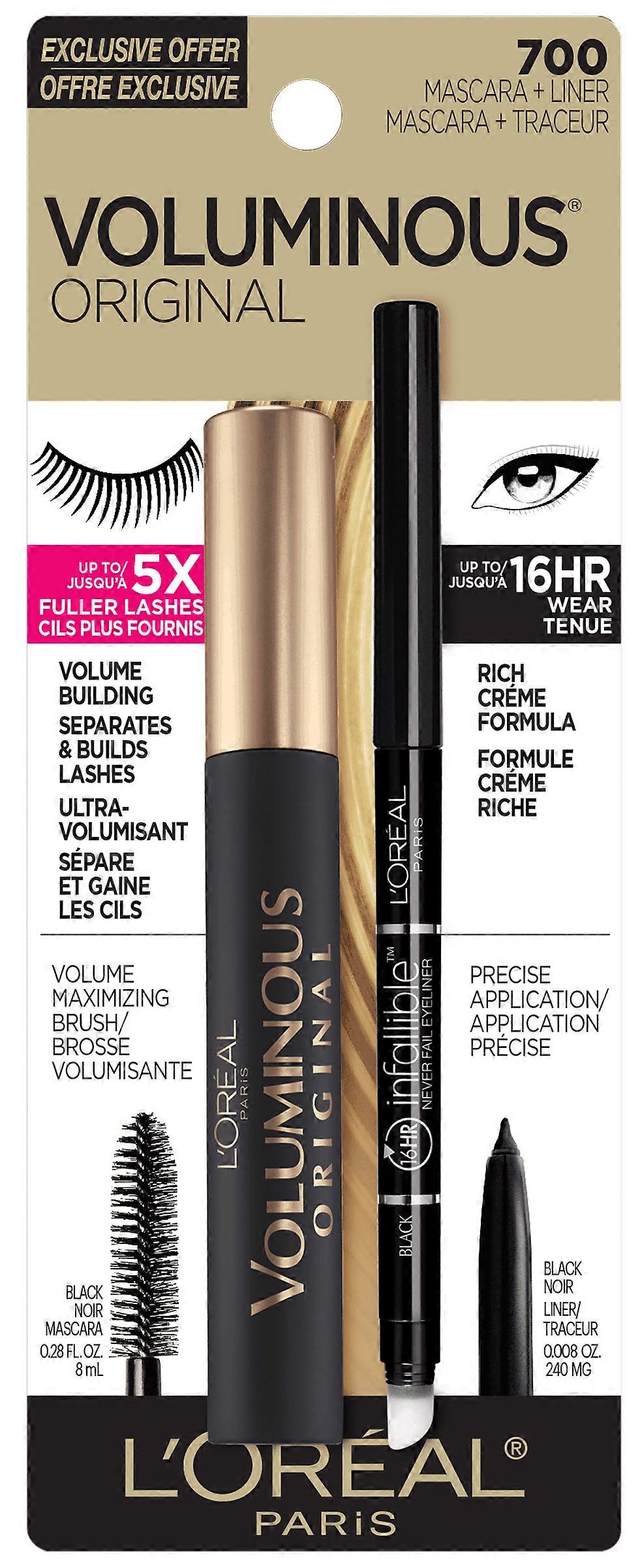 L'oreal Paris Makeup On-the-Go ערכת עיניים - מסקרה נפחה, ואייליינר בלתי ניתן לטעות, 2 Ea