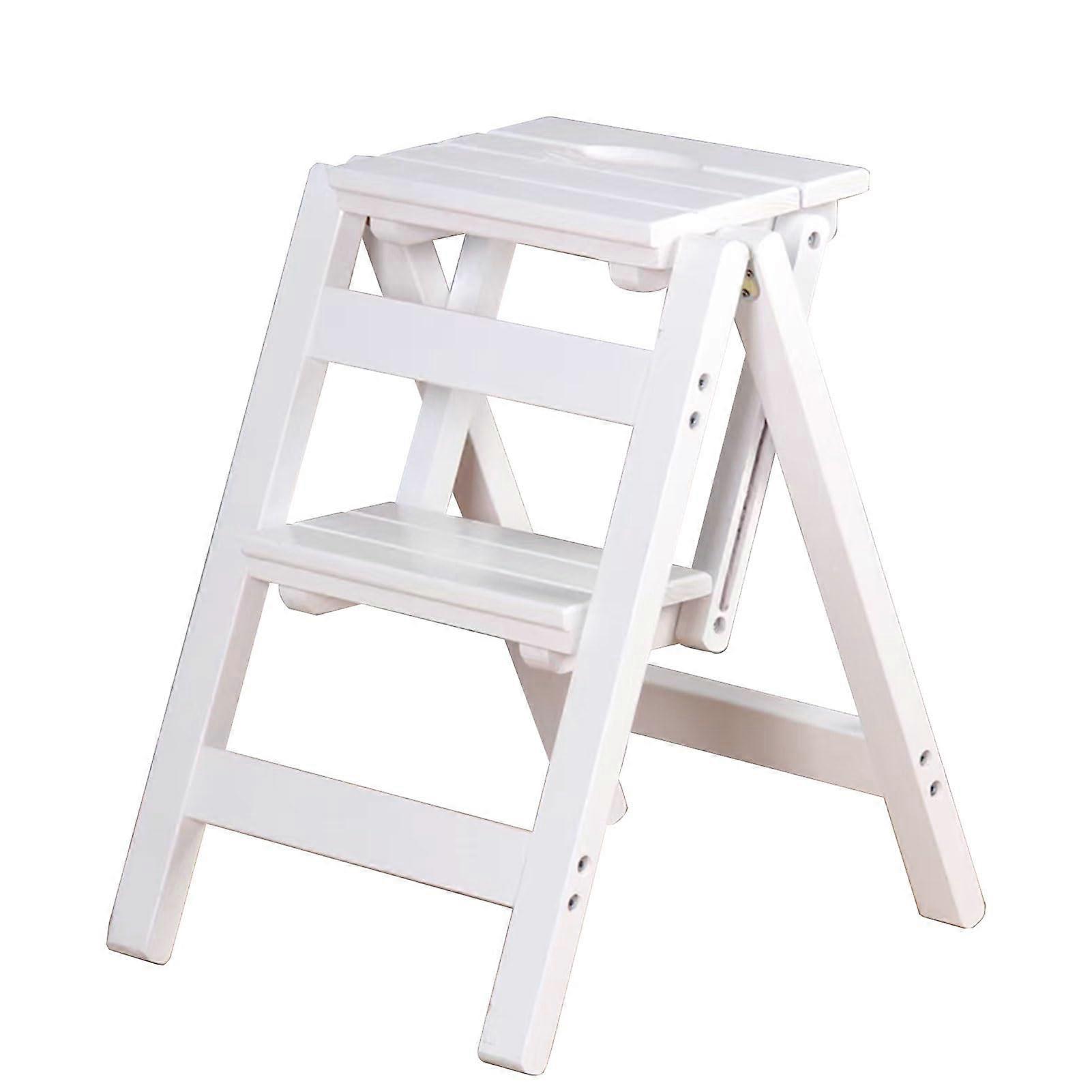 2 Tier Wooden Folding Step Stool with Wide AntiSlip Pedal for Kitchen Library Office Use