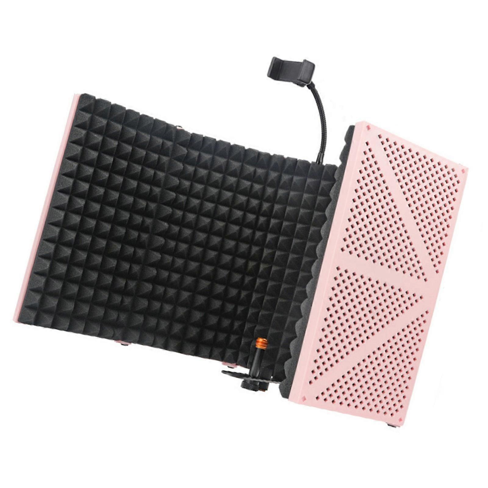Five Panel Foldable Microphones Sound Shield for Studio and Home Recording Noise Reduction   pink