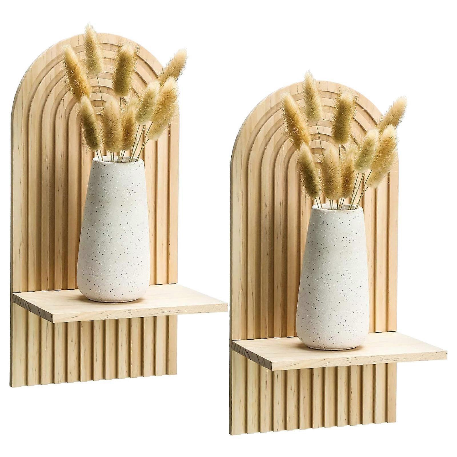 2pcs Wood Wall Shelf Set Efficient Storage Rack for Small Item Bohemian Style Bookcase Classroom Organization Supplies Multicolor