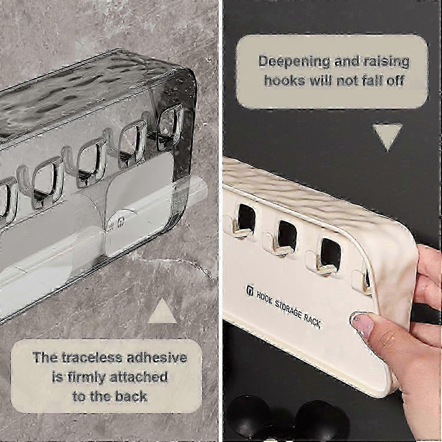 2PCS Wall Mounted Key Racks Self Adhesive Key Hanger with 5 Hooks Top Widened Tray Multipurpose Storage Holders for Bathroom Kitchen Entryway Gray 202