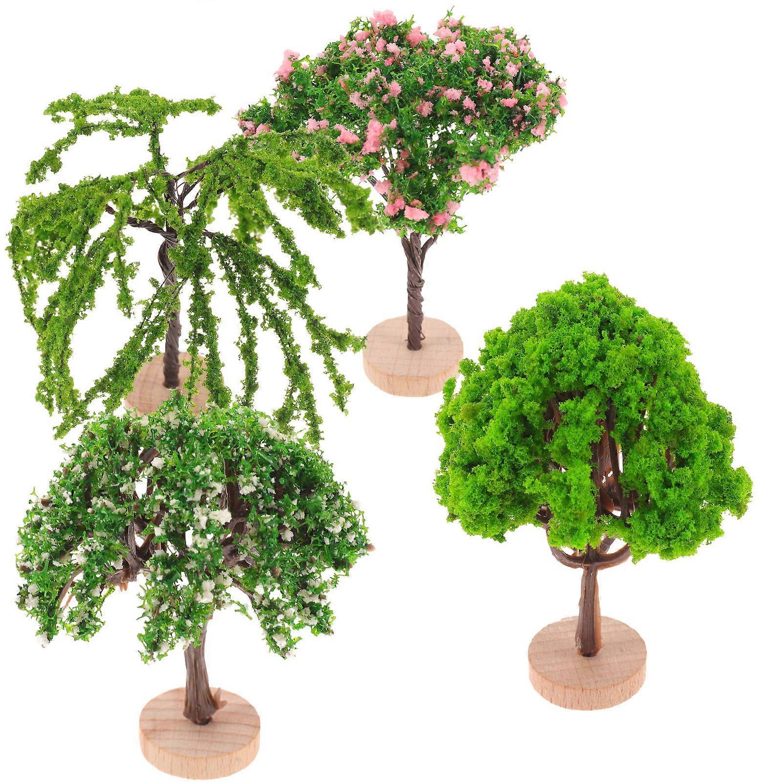 Miniature Scenery Kit Miniature Tree Model For Train Track Models Green 7.50X6.50X5.00CM Modeling 4Pcs