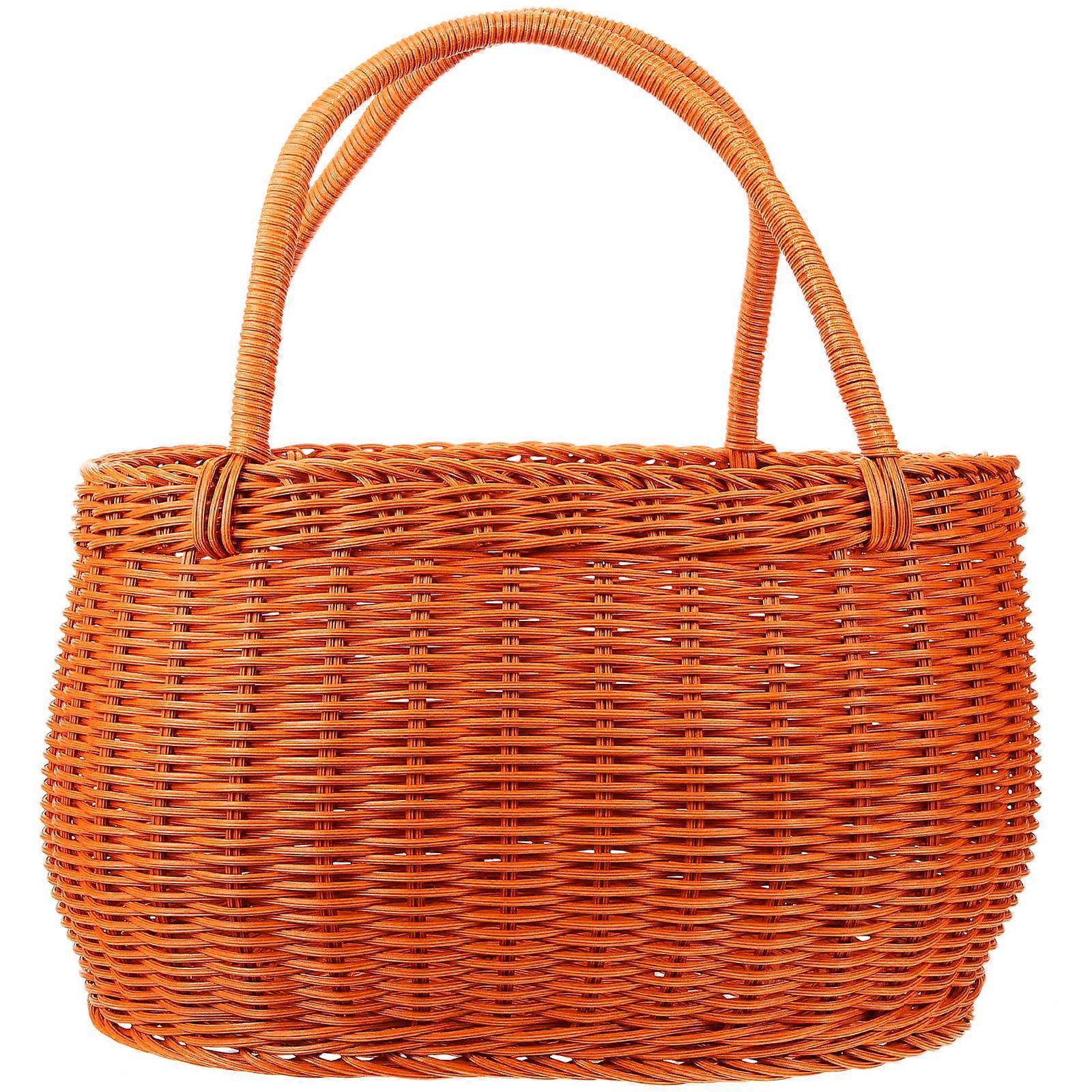 Orange Picnic Basket for Storage Multipurpose Basket Handheld Design