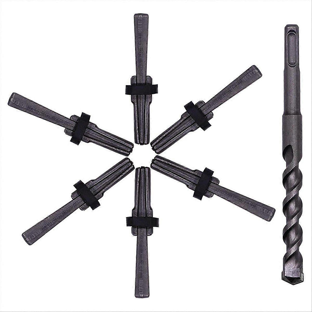 6PCS Rock Splitting Wedges & 1PCS Rotary Hammer Drill Bit, Tools for Stone & Concrete 14mm