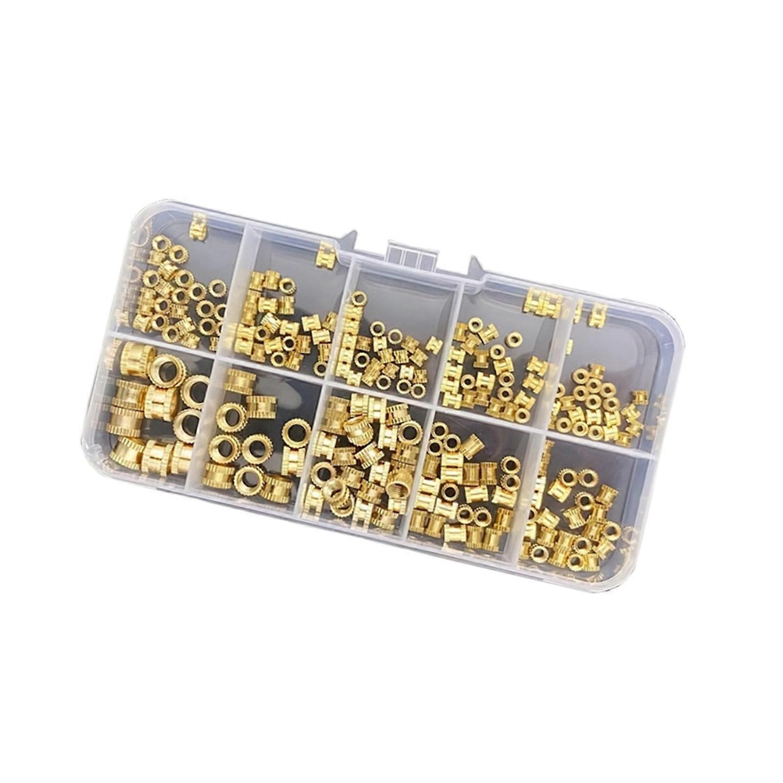 Pack of 220 Multiple Size Embedment Nuts Brass Heat Insert Nuts Knurled Threaded Inserts 3D Printer Accessories Multicolor