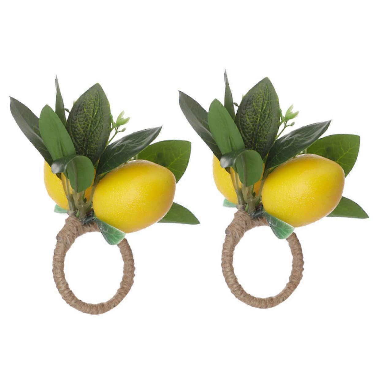 2 Pack Lemon Napkin Rings with Realistic Fruit Design for Wedding, Party and Everyday Dining