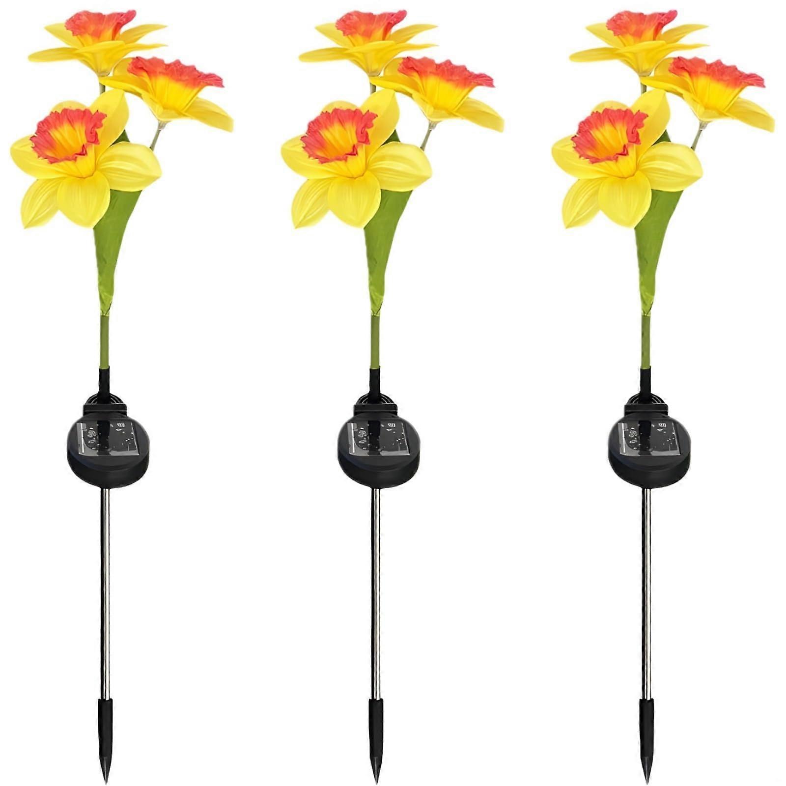 Solar Garden Lights Outdoor Waterproof Daffodil LED with Automatic Light Sensor, 3 Pcs Yellow