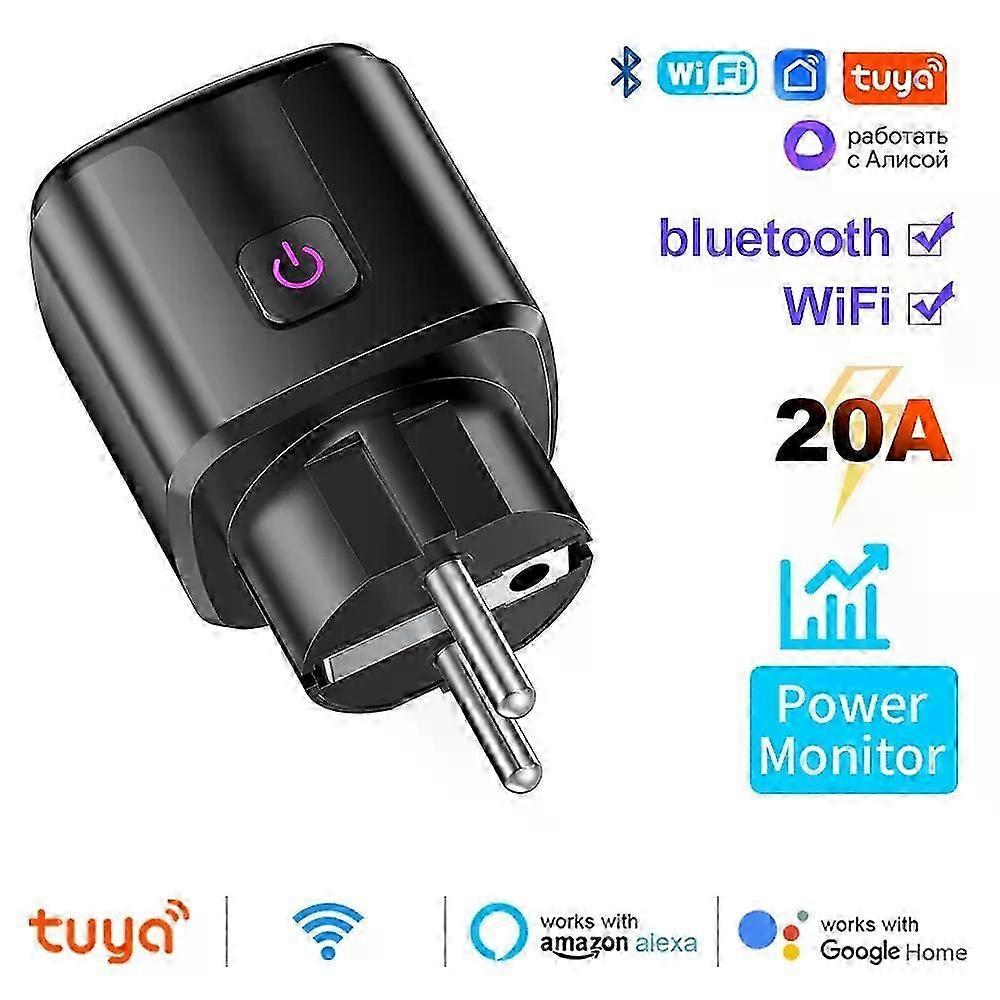 WiFi 20A Socket With Power Monitoring Tuya Smart EU Plug Timer Child Lock Outlet Google Home Alice SmartThings Alexa