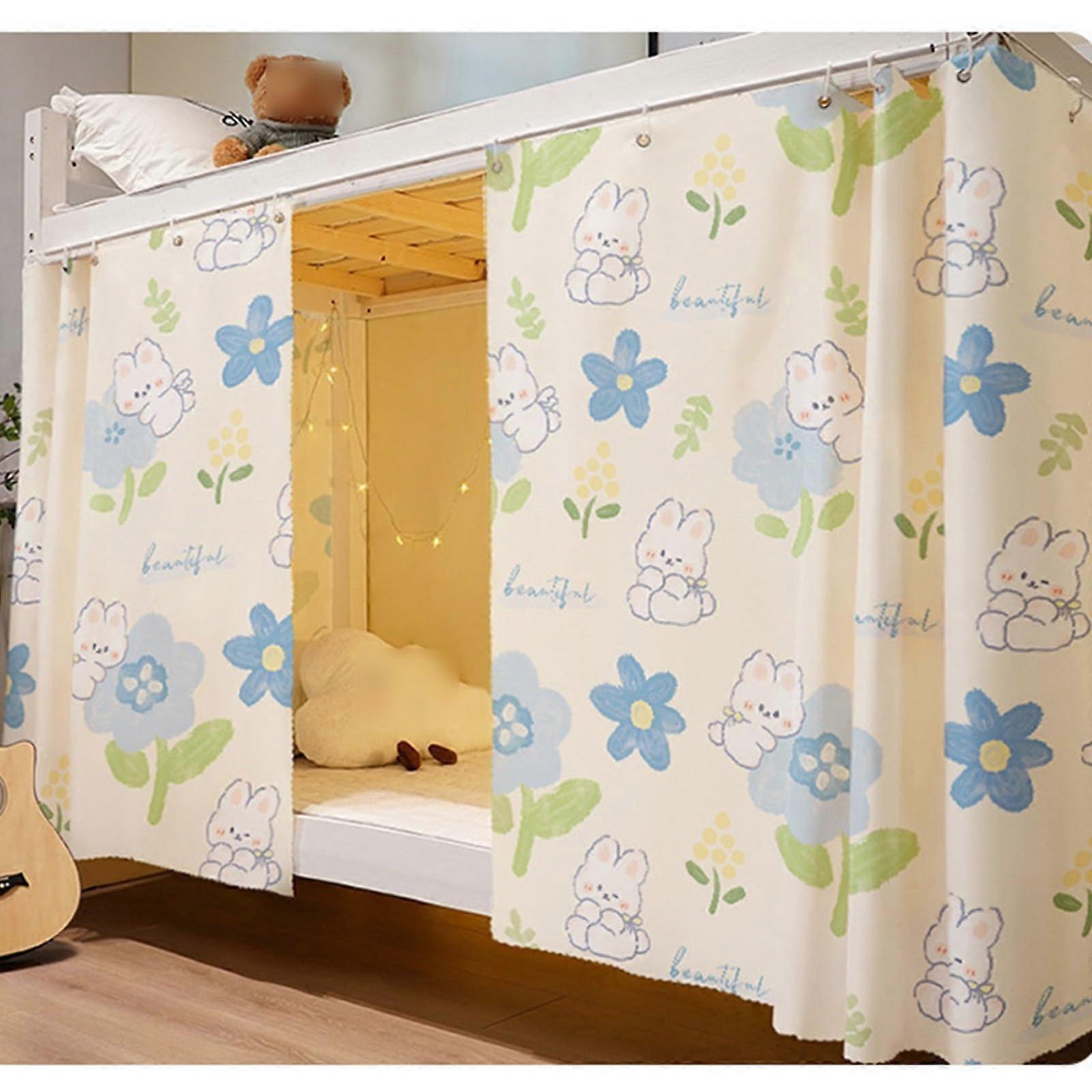 Dorm Bunk Bed Privacy Curtain Set with Full Coverage Light Reduction Breathable Fabric Rabbit Design