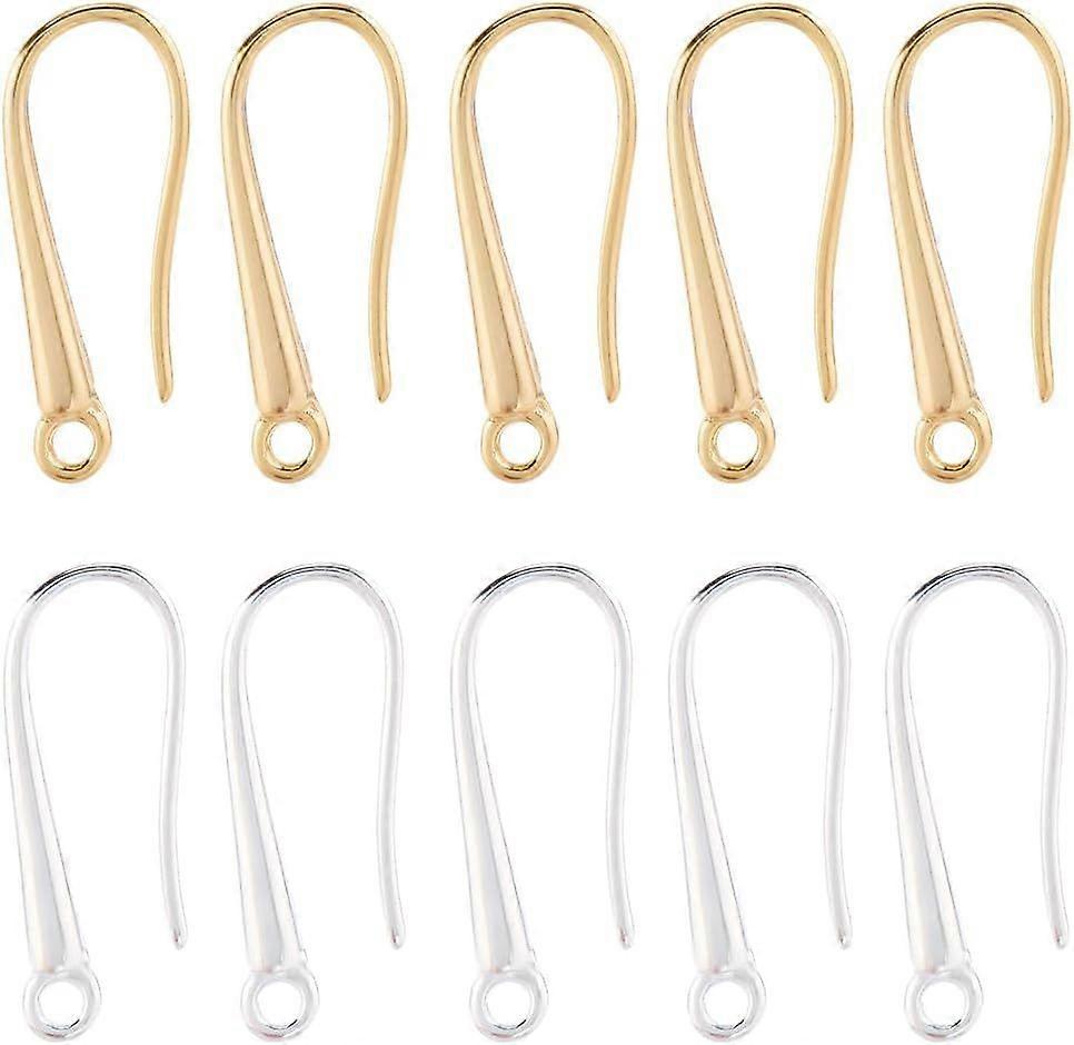 1 Box 16 Pairs Real 24k Gold Plated Earring Fish Hooks Sterling Silver Plated Earring Hooks Metal Gloss Ear Wires with Loop Ear Rings Findings for Jew