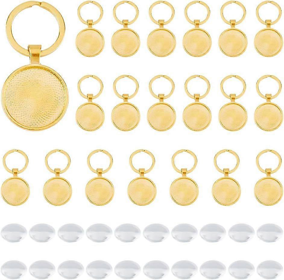 20 Sets Blank Cabochon with Keychain Set Golden Alloy Pendant Cabochon Settings and Glass Cabochons DIY Blank Dome Keychain Making Kit for Photo Resin