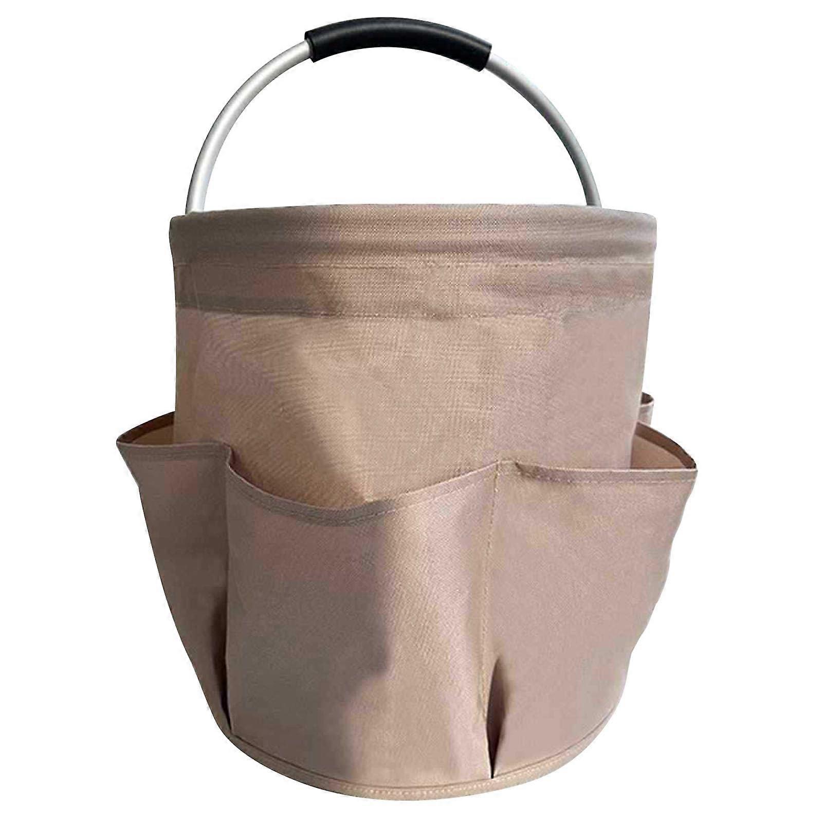 Collapsible Picnic Basket Organizer with Handles, Large MultiPocket Oxford Storage Bin for Camping, Travel, Home (Khaki)