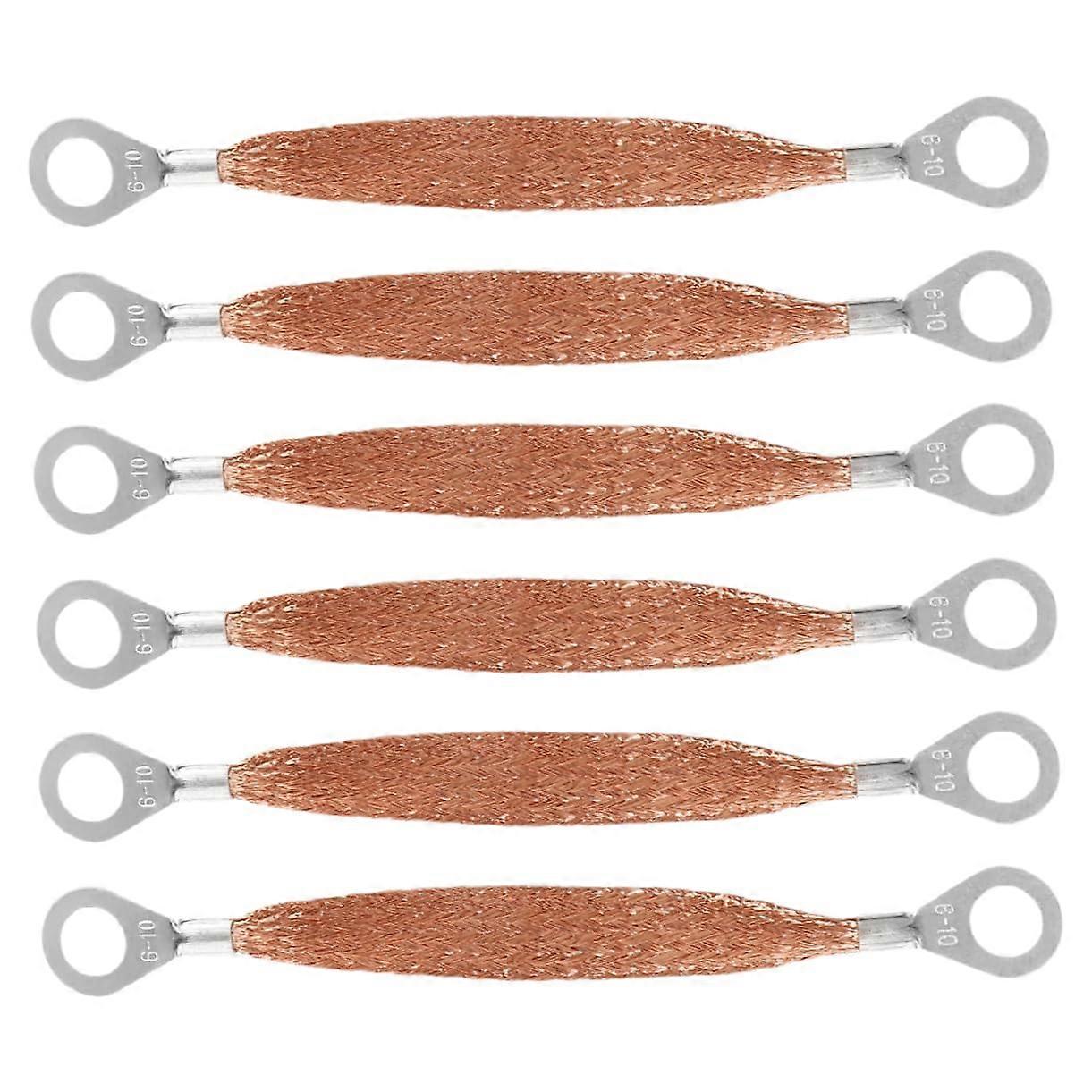 6pcs Automotive Ground Strap Kit Flat Braided Copper Cable with Ring Terminals for Engine Electrical Systems