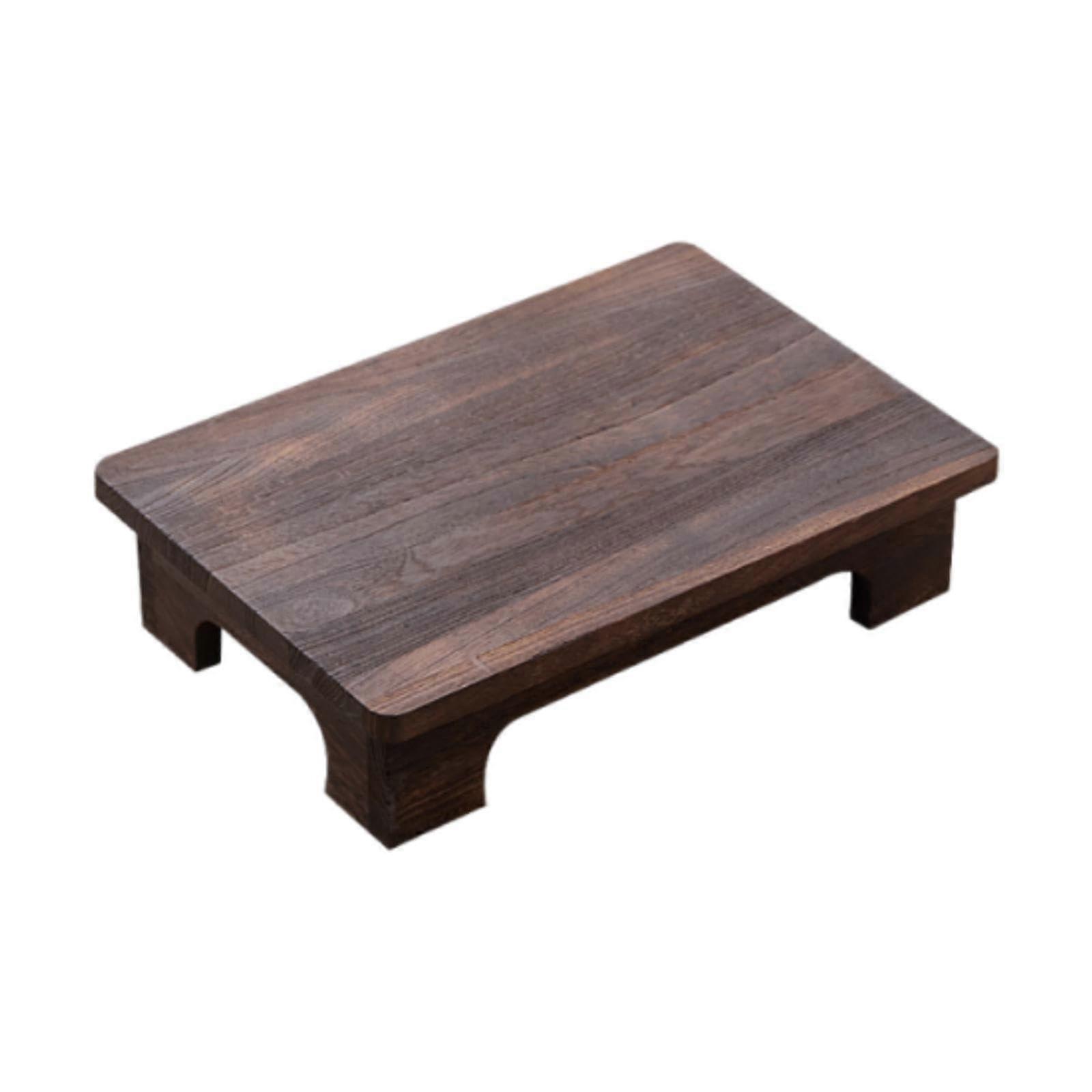 Low Wooden Table for Balcony and Meditation, MultiFunctional Solid Wood Stool Plant Stand, Brown 40x28x10cm