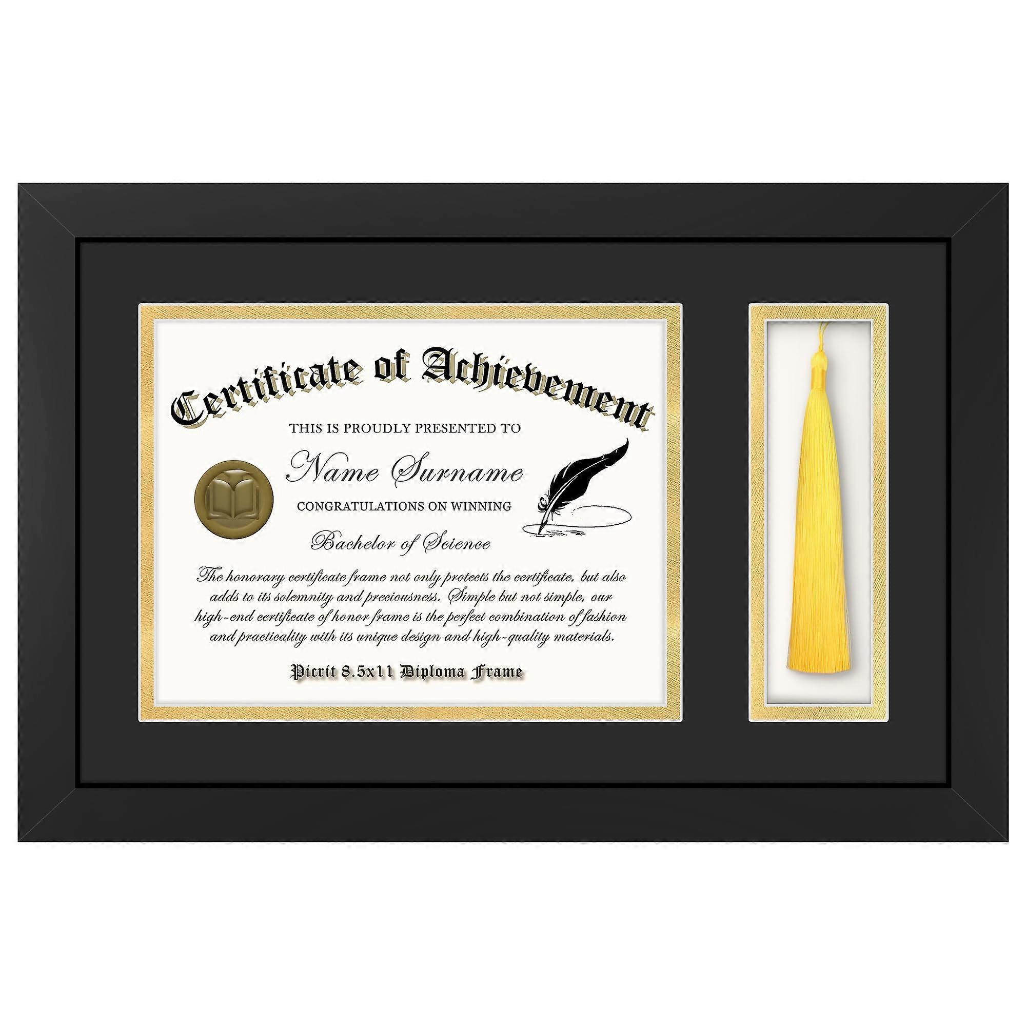 11x17 Diploma Frame with Tassel Holder for 8.5x11 Certificate, Tempered Glass, Dual Mat Options