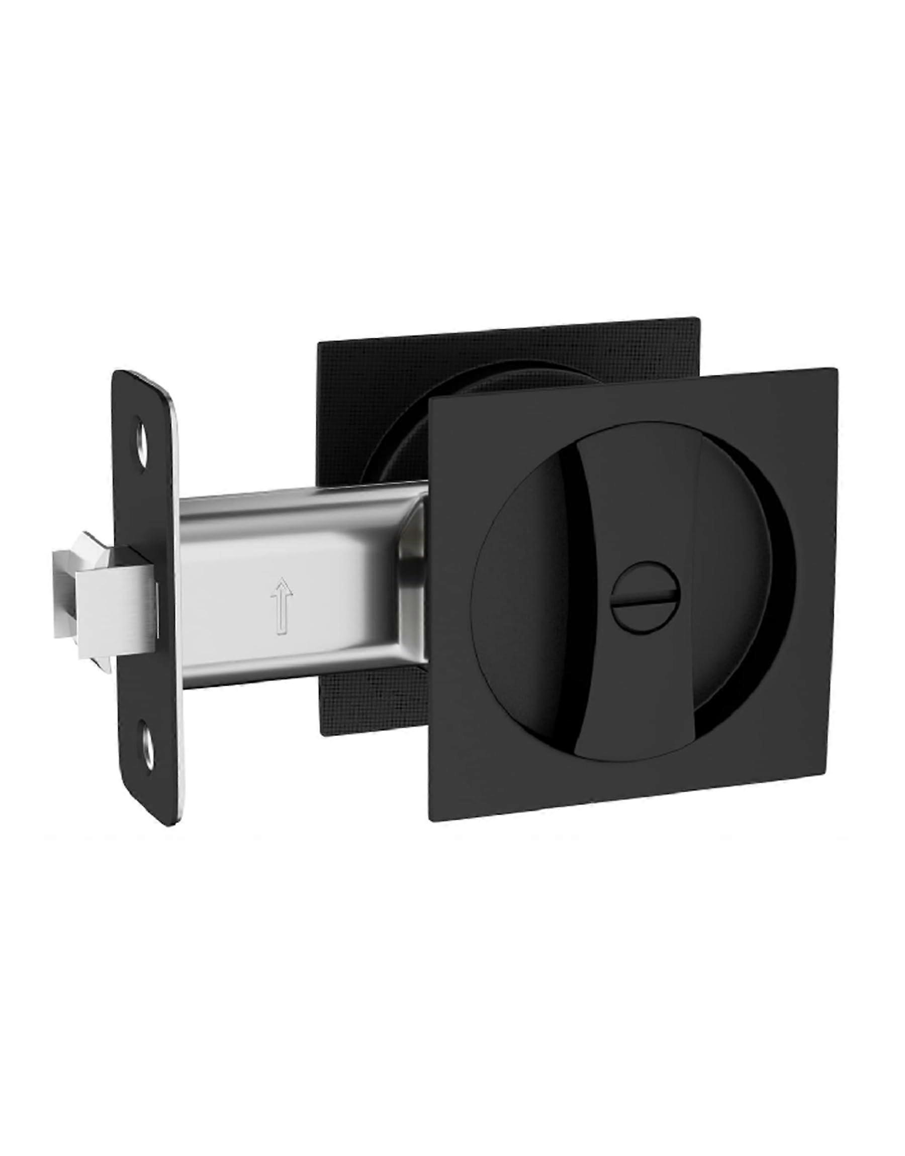 Matte Black Pocket Door Lock with Privacy Function for Bathroom or Bedroom, Square 1 Pack
