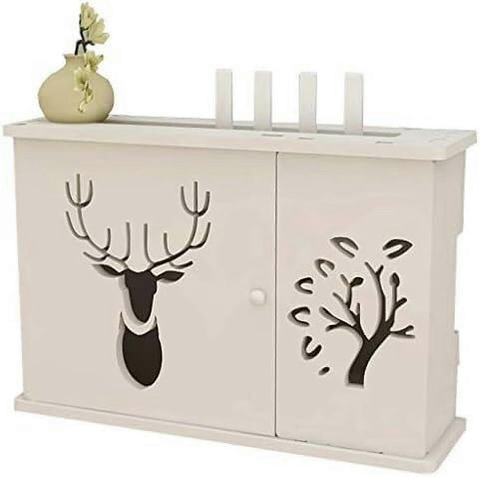 WiFi Router Wall Mount Storage Box with Cable Management, Floating Shelf for Modem and Set  Box, White 36x10