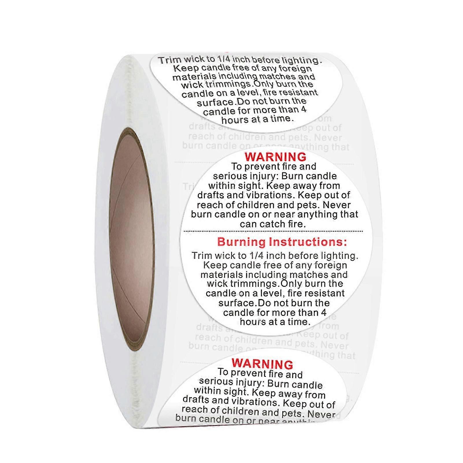 500pcs/1roll Candle Warning Labels Wide Applications Warning Easy To Paste Round Black And White Warning Labels For Bedroom