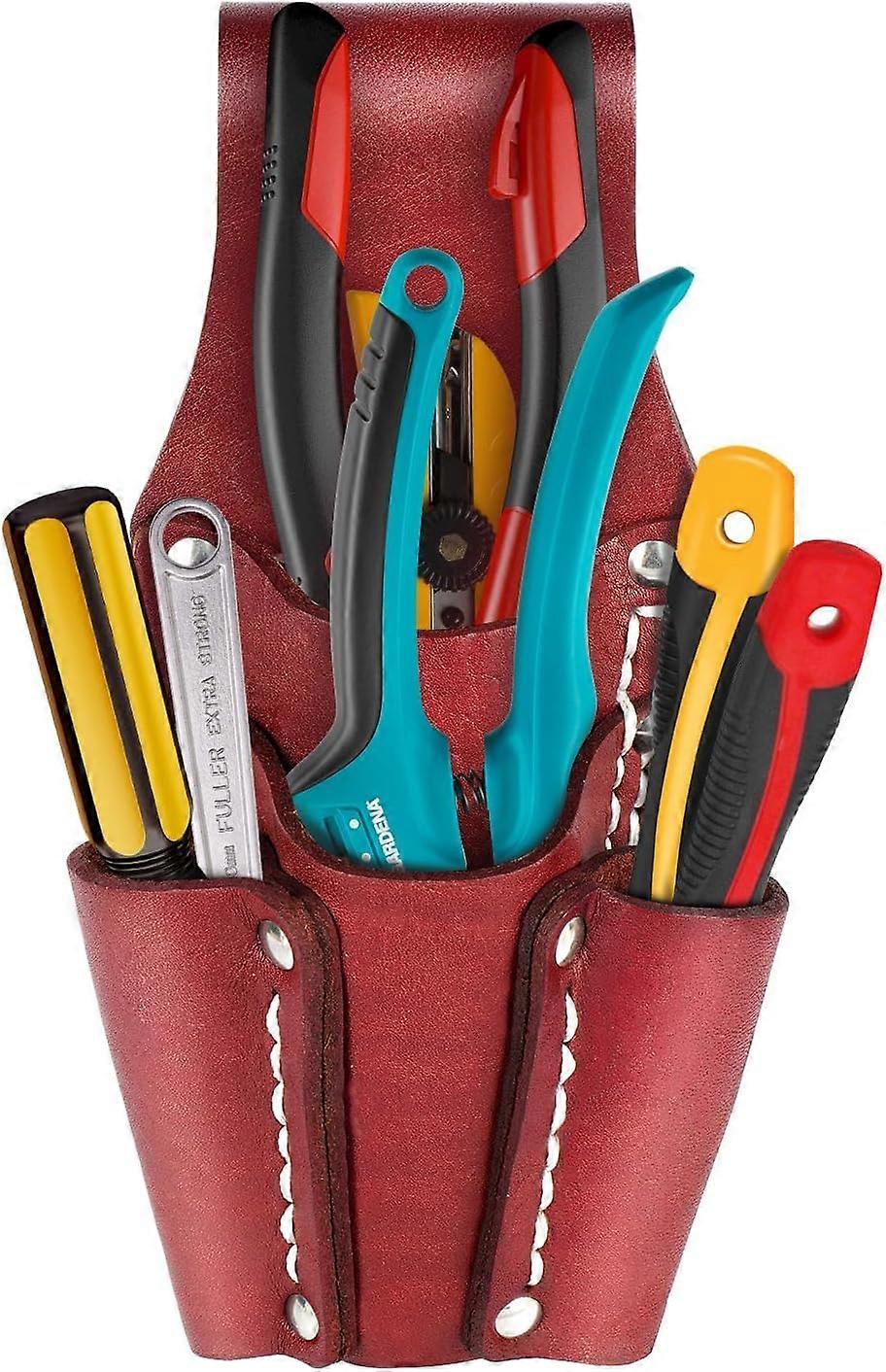 Heavy Duty Leather Electrician Tool Bag with 4 Quick Access Pockets and Flexible Belt Loop