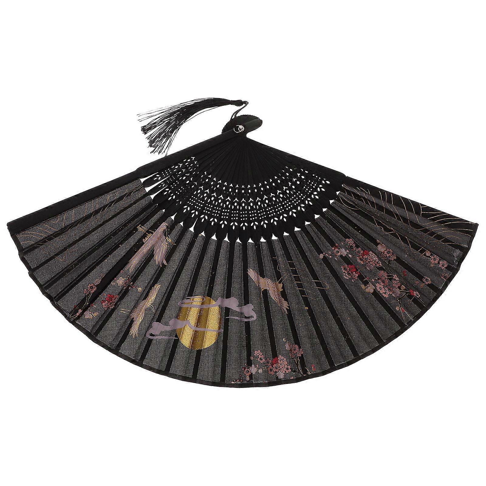 Folding Fan with Crane Pattern for Decoration Bamboo Fan