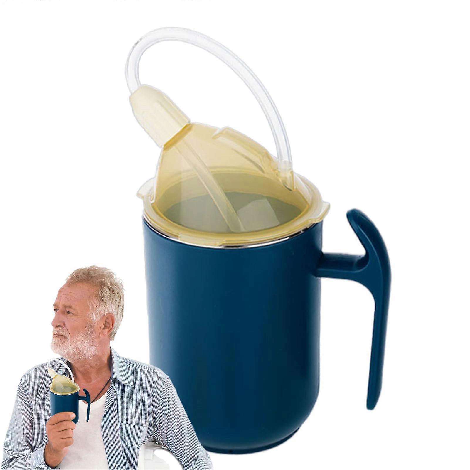 Spill Proof Elderly Cup with Lid, Ergonomic Handle, AntiSlip, ShockResistant Drinking Mug